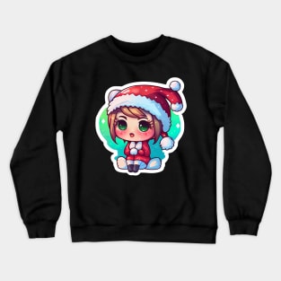 Cute Adorable Kawaii Chibi Girl Dressed in Santa Claus Outfit Crewneck Sweatshirt